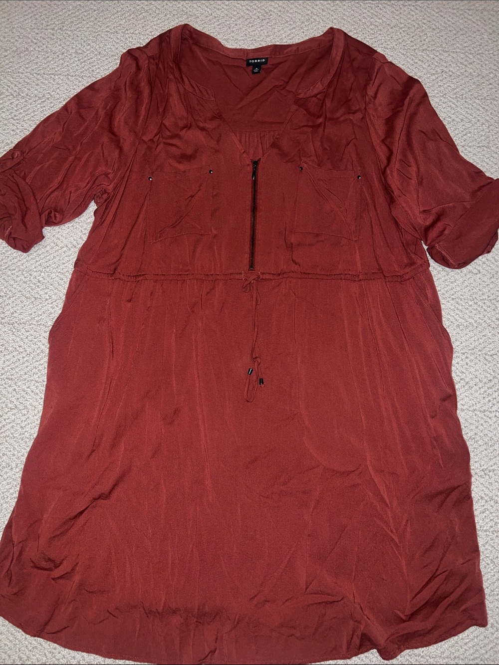 torrid Rust Brown Drawstring Zip Front Tunic